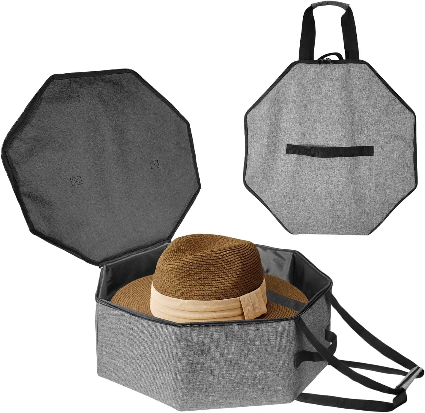 Octagonal Portable Large Hat Storage Box – Dustproof & Crush-Resistant Travel Hat Organizer – 17" × 7" with Handles, Fits Multiple Hats