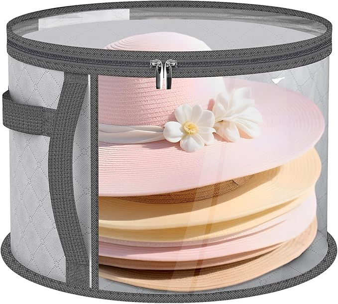 Clear Round Hat Storage Box – 16.5"x10.2" Large Capacity Dustproof & Moisture-Resistant Organizer with Handle – Fits Sun Hats, Cowboy Hats, Fedoras, and More