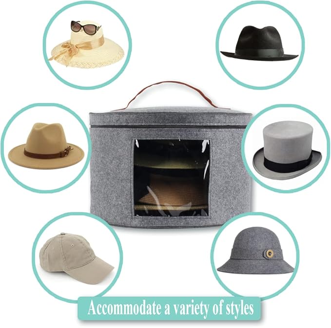 Round Portable Large Hat Storage Box with Clear Window – Dustproof & Moisture-Resistant Travel Organizer – 16.5" × 10.5" Fits 5–7 Sun Hats, Beach Hats, or Cowboy Hats