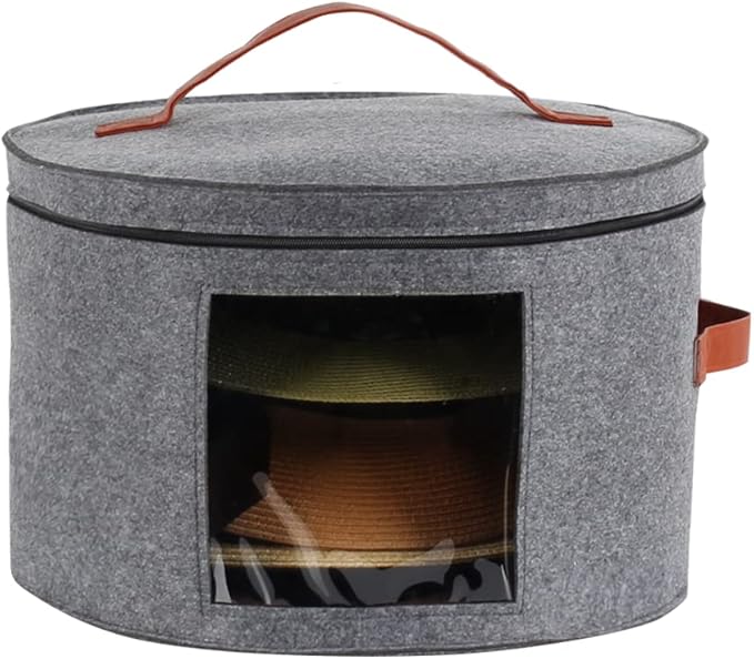 Round Portable Large Hat Storage Box with Clear Window – Dustproof & Moisture-Resistant Travel Organizer – 16.5" × 10.5" Fits 5–7 Sun Hats, Beach Hats, or Cowboy Hats