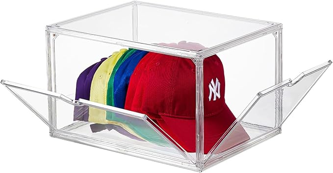 Clear Acrylic Hat Storage Box – Large Capacity Stackable Display Case – Holds up to 10 Caps – 14.2"x10.75"x8.75" Dustproof Organizer