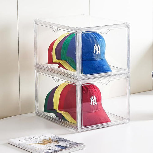 Clear Acrylic Hat Storage Box – Large Capacity Stackable Display Case – Holds up to 10 Caps – 14.2"x10.75"x8.75" Dustproof Organizer