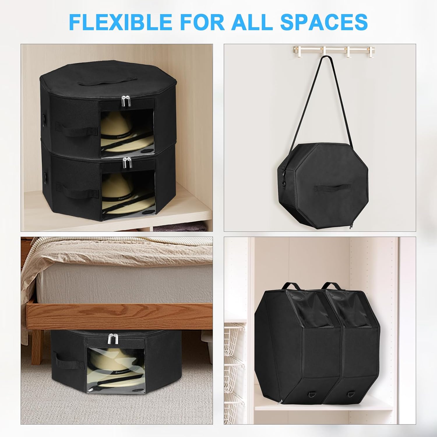 Foldable Octagonal Large Hat Storage Box – Dustproof & Moisture-Resistant Organizer with Clear Window – Stackable Travel Case for Hats, Clothes, Toys, and More