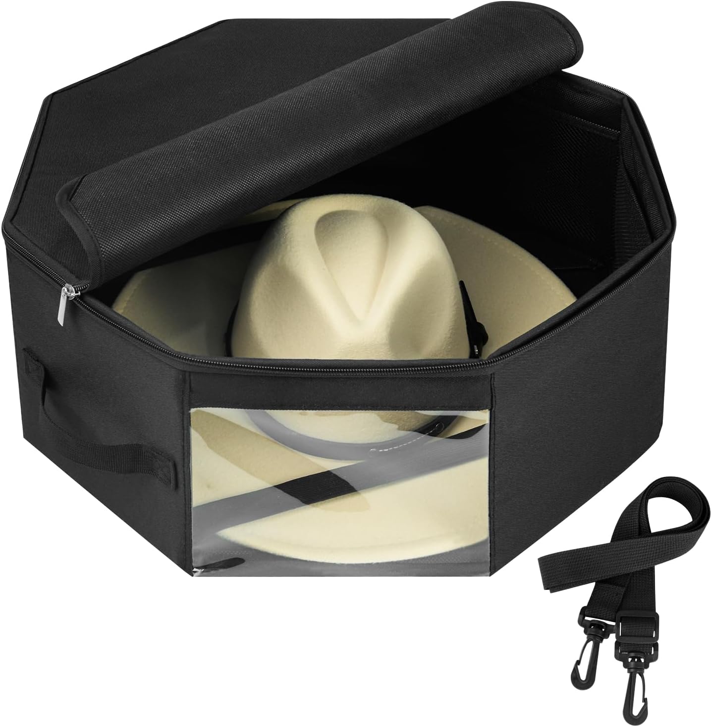 Foldable Octagonal Large Hat Storage Box – Dustproof & Moisture-Resistant Organizer with Clear Window – Stackable Travel Case for Hats, Clothes, Toys, and More
