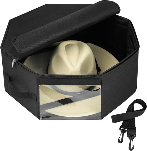 Foldable Octagonal Large Hat Storage Box – Dustproof & Moisture-Resistant Organizer with Clear Window – Stackable Travel Case for Hats, Clothes, Toys, and More