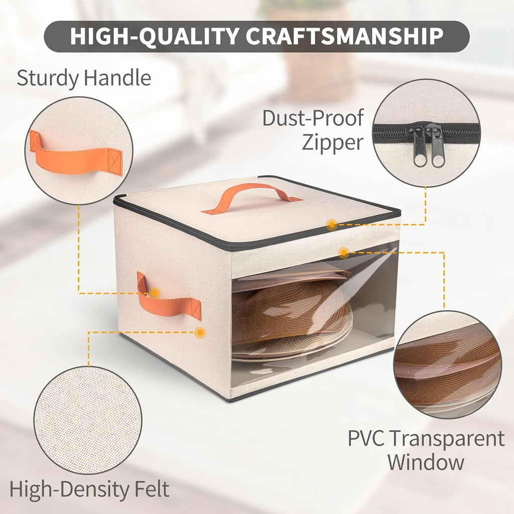 Square Transparent Large-Capacity Hat Storage Box – 17"x17"x12" Dustproof & Moisture-Resistant Organizer with Handles – Fits Sun Hats, Cowboy Hats, Fedoras, and Baseball Caps