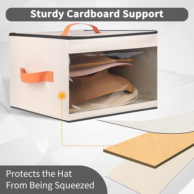 Square Transparent Large-Capacity Hat Storage Box – 17"x17"x12" Dustproof & Moisture-Resistant Organizer with Handles – Fits Sun Hats, Cowboy Hats, Fedoras, and Baseball Caps