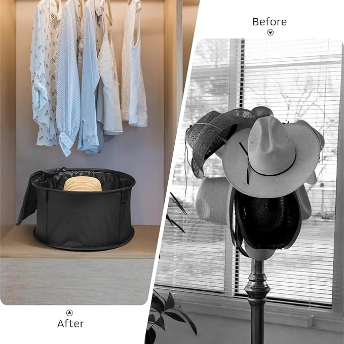 Large Capacity Round Hat Storage Box – 19" Diameter × 10" Height – Dustproof Foldable Organizer for Cowboy Hats, Fishermen Hats, Panama Hats, and Fedoras
