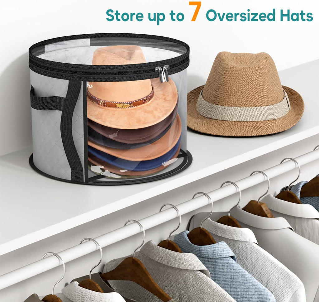 Foldable Transparent Large Hat Storage Box – 16.5" Diameter x 10.4" Height – Dustproof Organizer for Sun Hats, Cowboy Hats, Beach Hats, and Caps