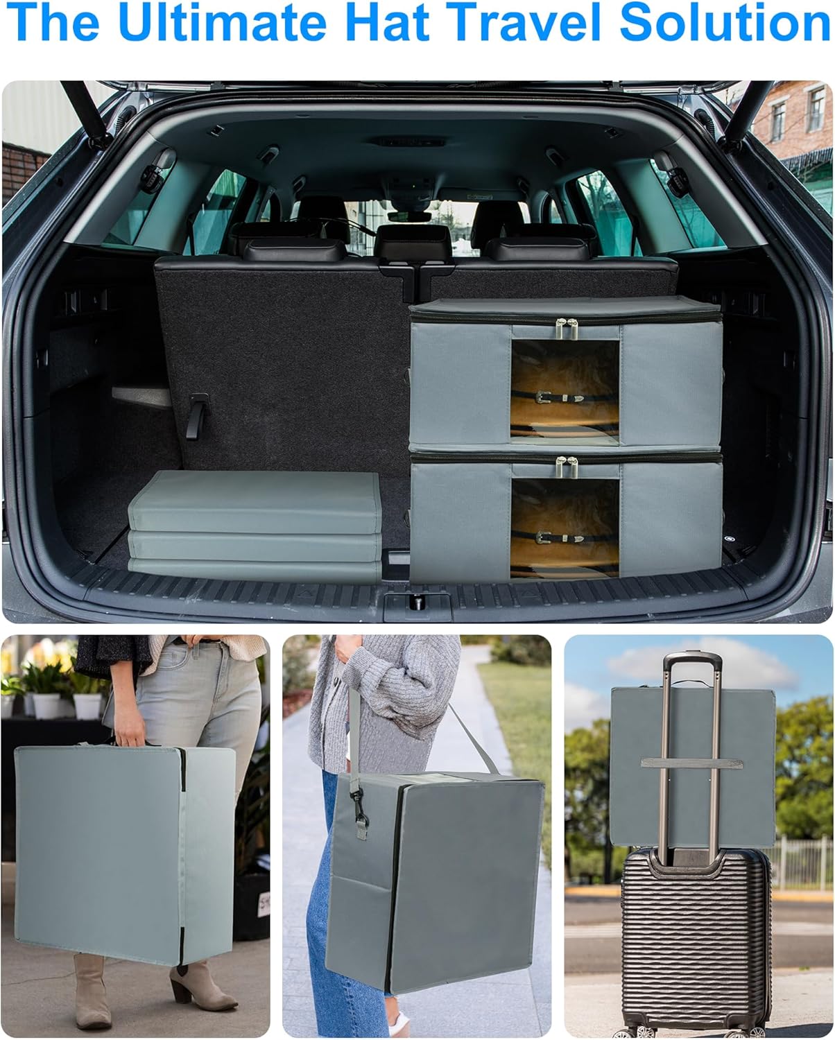 Large Capacity Square Hat Storage Box – 16.54"x16.54"x7.87" Dustproof & Moisture-Resistant Organizer with Clear Window – Fits Wide Brim Hats, Beach Hats, Cowboy Hats, Baseball Caps, Bucket Hats & Top Hats