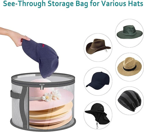 Clear Round Hat Storage Box – 16.5"x10.2" Large Capacity Dustproof & Moisture-Resistant Organizer with Handle – Fits Sun Hats, Cowboy Hats, Fedoras, and More