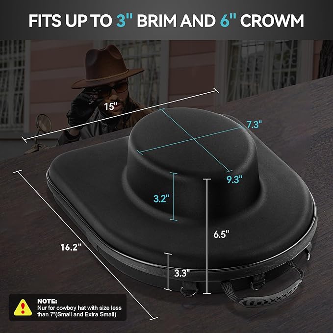 Hard Shell Cowboy Hat Case – 16.2"x15"x6.5" Crush-Proof Travel Hat Carrier for Wide Brim Hats, Fedoras, and Small-Size Cowboy Hats