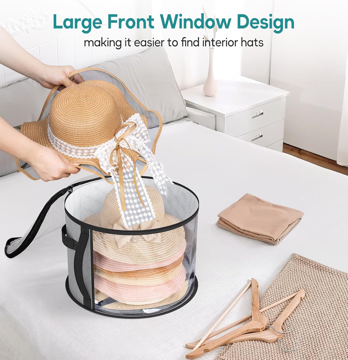 Foldable Transparent Large Hat Storage Box – 16.5" Diameter x 10.4" Height – Dustproof Organizer for Sun Hats, Cowboy Hats, Beach Hats, and Caps