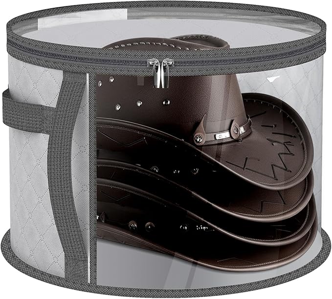 Clear Round Hat Storage Box – 16.5"x10.2" Large Capacity Dustproof & Moisture-Resistant Organizer with Handle – Fits Sun Hats, Cowboy Hats, Fedoras, and More