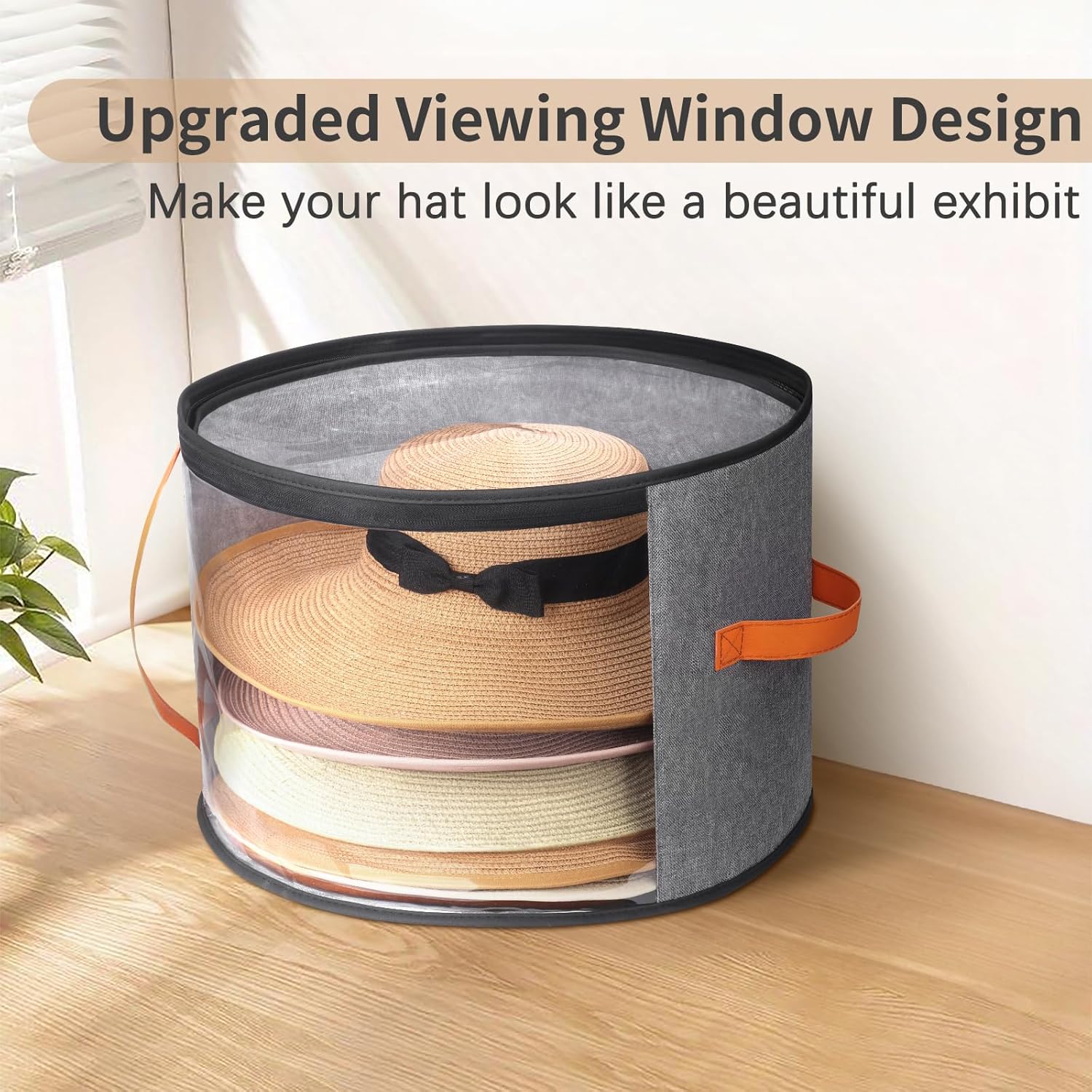 Round Transparent Large-Capacity Hat Storage Box – 17"x11" Dustproof & Moisture-Resistant Organizer with Handle – Fits Sun Hats, Cowboy Hats, Fedora Hats, and Top Hats