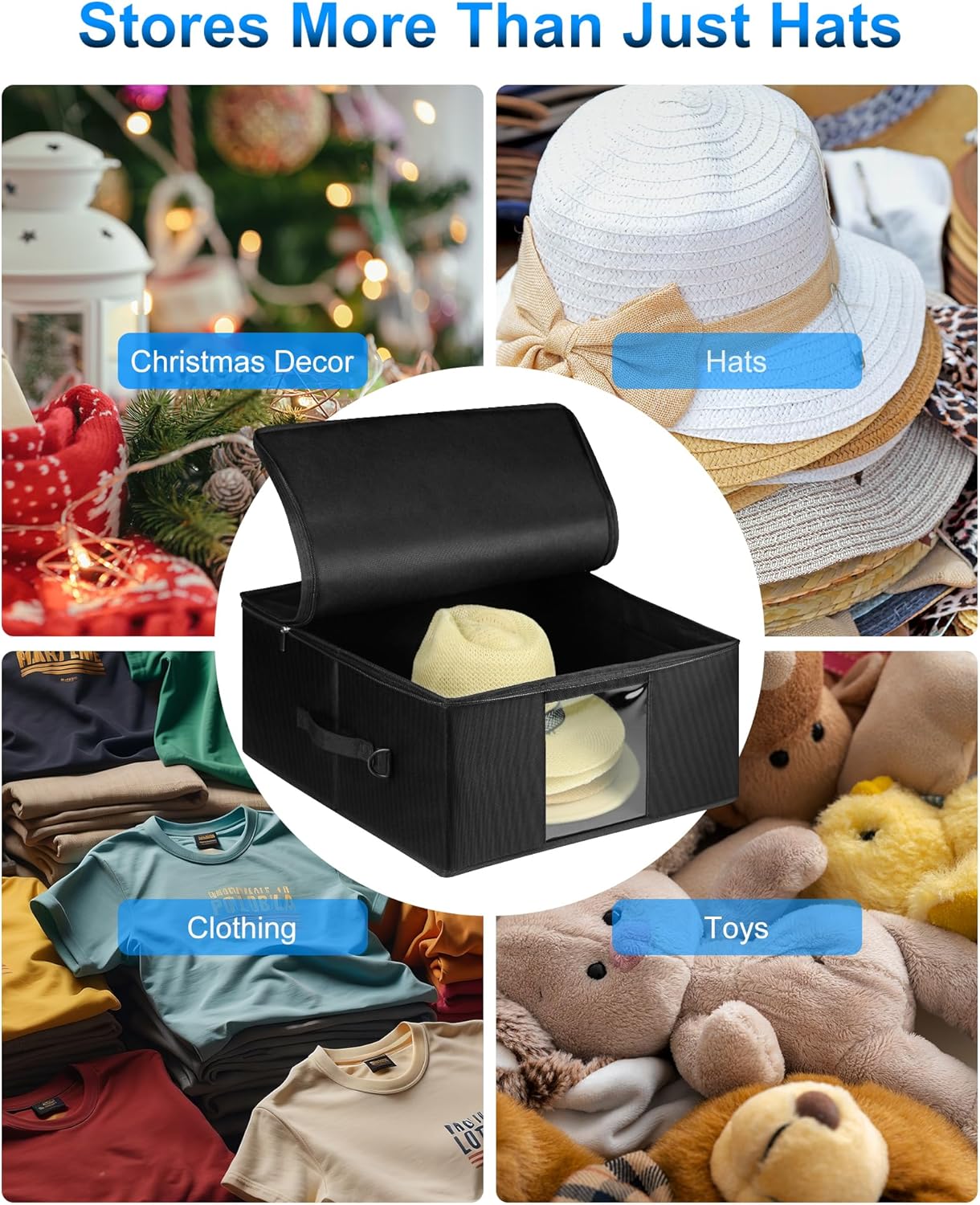 Semi-Rigid Portable Travel Hat Storage Box – 16.2"x16.2"x7.5" Water-Resistant Crush-Proof Organizer with Shoulder Strap, Luggage Strap & Clear Window