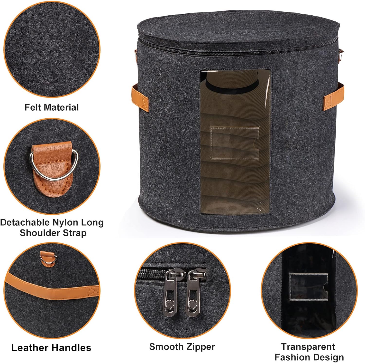 Large Round Transparent Hat Storage Box – 19"x17" Dustproof & Moisture-Resistant Foldable Organizer with Handles – Fits Sun Hats, Cowboy Hats, Fedoras, and Top Hats