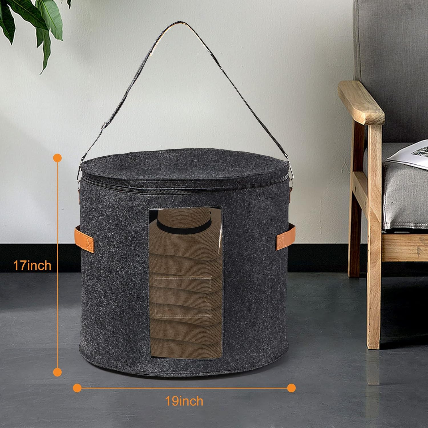 Large Round Transparent Hat Storage Box – 19"x17" Dustproof & Moisture-Resistant Foldable Organizer with Handles – Fits Sun Hats, Cowboy Hats, Fedoras, and Top Hats