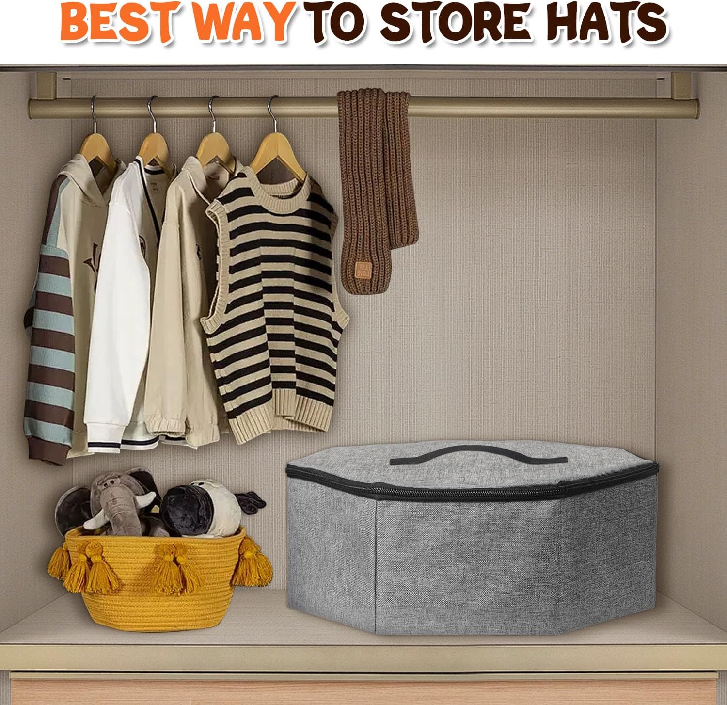 Octagonal Portable Large Hat Storage Box – Dustproof & Crush-Resistant Travel Hat Organizer – 17" × 7" with Handles, Fits Multiple Hats