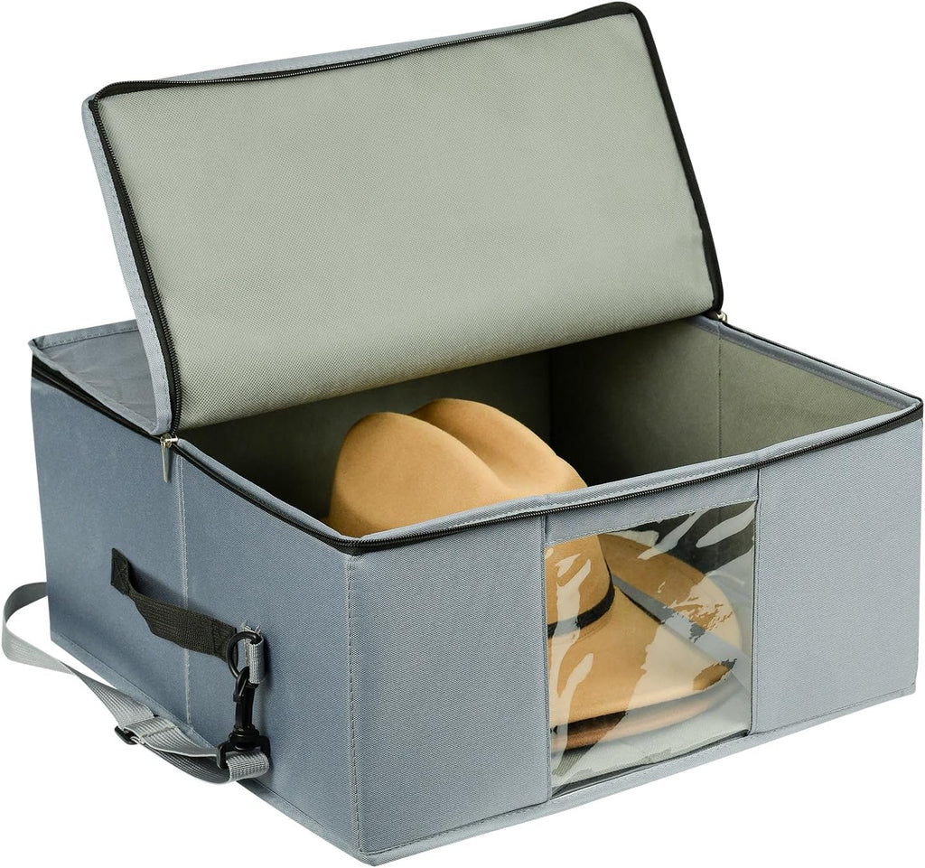 Large Capacity Square Hat Storage Box – 16.54"x16.54"x7.87" Dustproof & Moisture-Resistant Organizer with Clear Window – Fits Wide Brim Hats, Beach Hats, Cowboy Hats, Baseball Caps, Bucket Hats & Top Hats