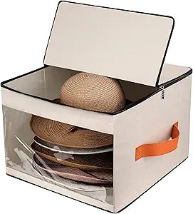 Square Transparent Large-Capacity Hat Storage Box – 17"x17"x12" Dustproof & Moisture-Resistant Organizer with Handles – Fits Sun Hats, Cowboy Hats, Fedoras, and Baseball Caps