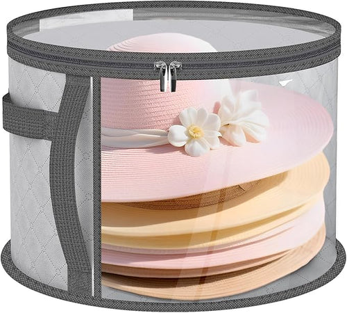 Clear Round Hat Storage Box – 16.5"x10.2" Large Capacity Dustproof & Moisture-Resistant Organizer with Handle – Fits Sun Hats, Cowboy Hats, Fedoras, and More