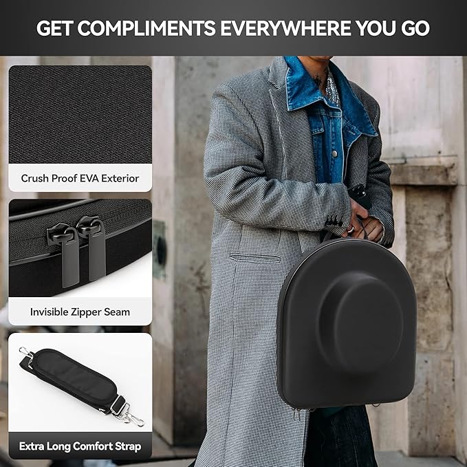 Hard Shell Cowboy Hat Case – 16.2"x15"x6.5" Crush-Proof Travel Hat Carrier for Wide Brim Hats, Fedoras, and Small-Size Cowboy Hats