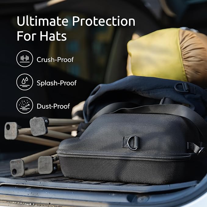 Portable Hard Shell Baseball Cap Carrier – 12.6"x9"x6.1" Crush-Proof Travel Hat Case for 6 Caps