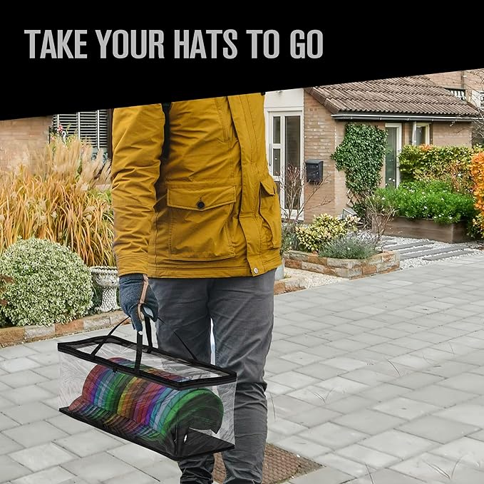 Large Capacity Clear Hat Storage Bag – Holds up to 22 Hats – Dustproof & Moisture-Resistant Foldable Organizer with Handles for Baseball Caps, Trucker Hats, Snapbacks