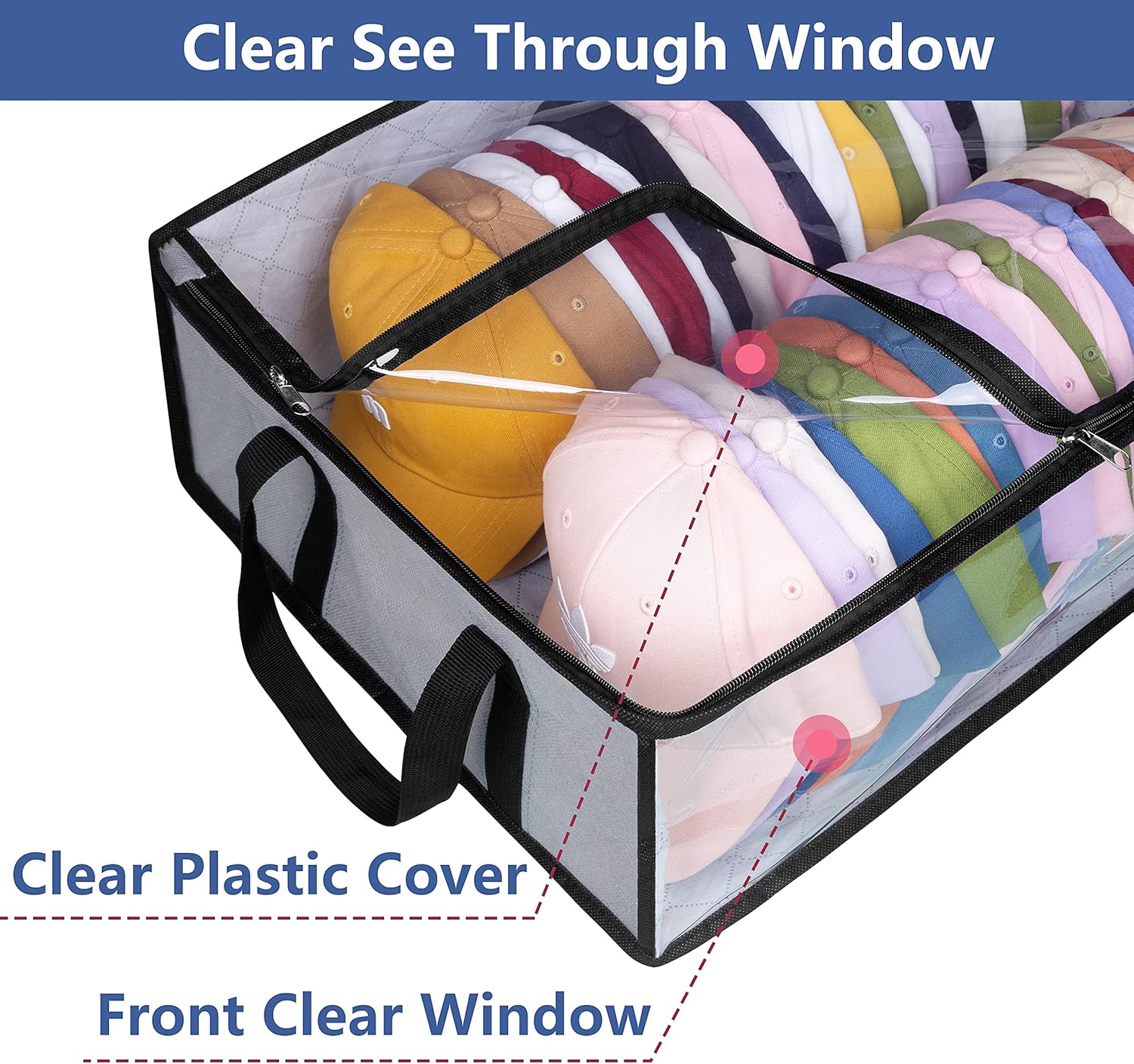 Large Rectangular Transparent Hat Storage Box – 3-Layer Upgraded Fabric Dustproof Organizer with Clear Window – Ideal for Baseball Caps, Clothes, and Accessories
