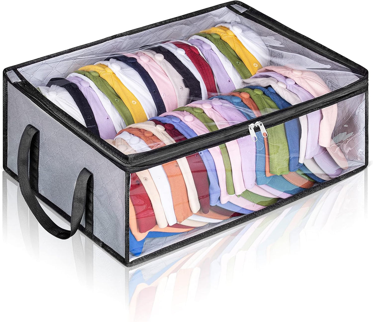 Large Rectangular Transparent Hat Storage Box – 3-Layer Upgraded Fabric Dustproof Organizer with Clear Window – Ideal for Baseball Caps, Clothes, and Accessories