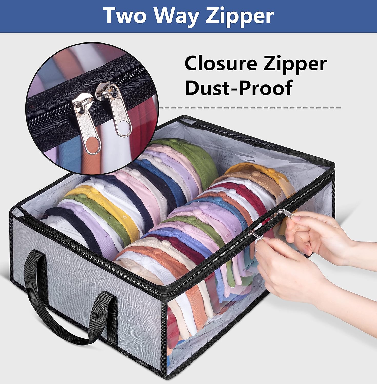 Large Rectangular Transparent Hat Storage Box – 3-Layer Upgraded Fabric Dustproof Organizer with Clear Window – Ideal for Baseball Caps, Clothes, and Accessories